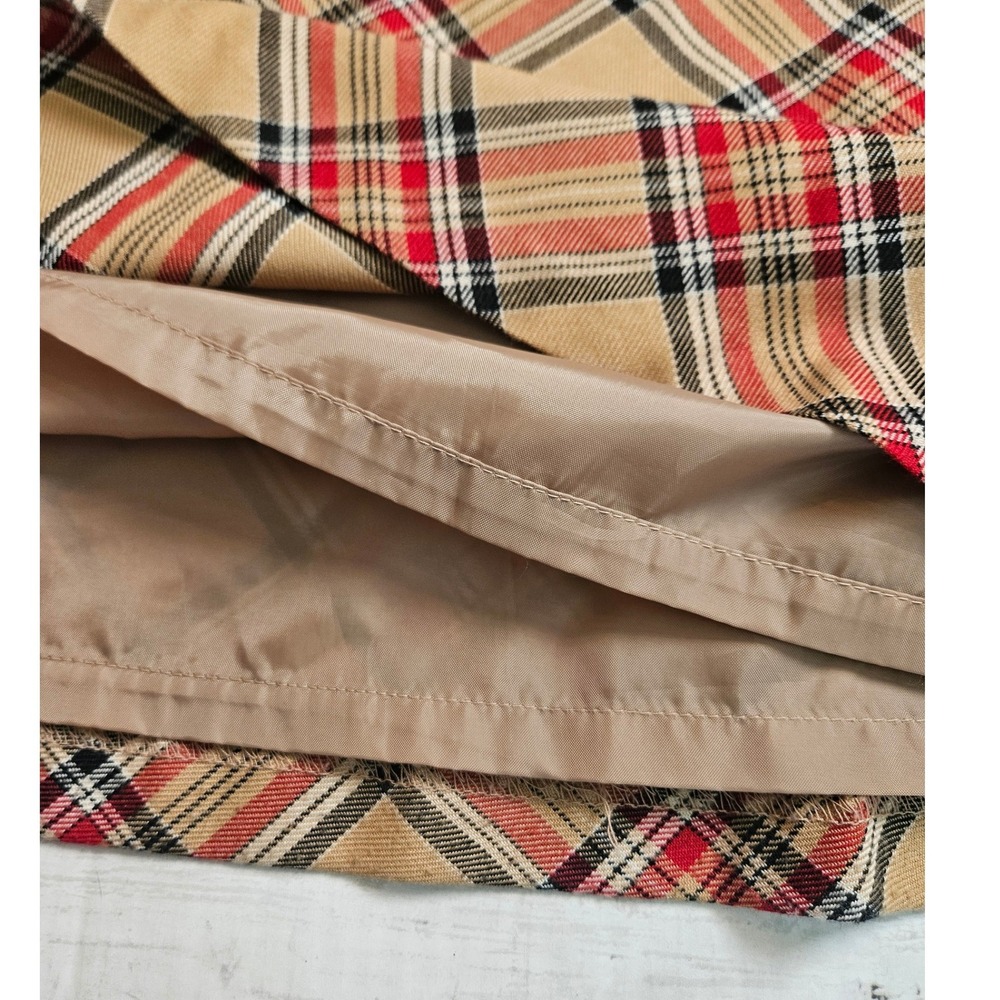Sag Harbor Plaid Midi Skirt Womens 16 Tan Red Black Bias Cut Lined Elastic Waist - Picture 2 of 9